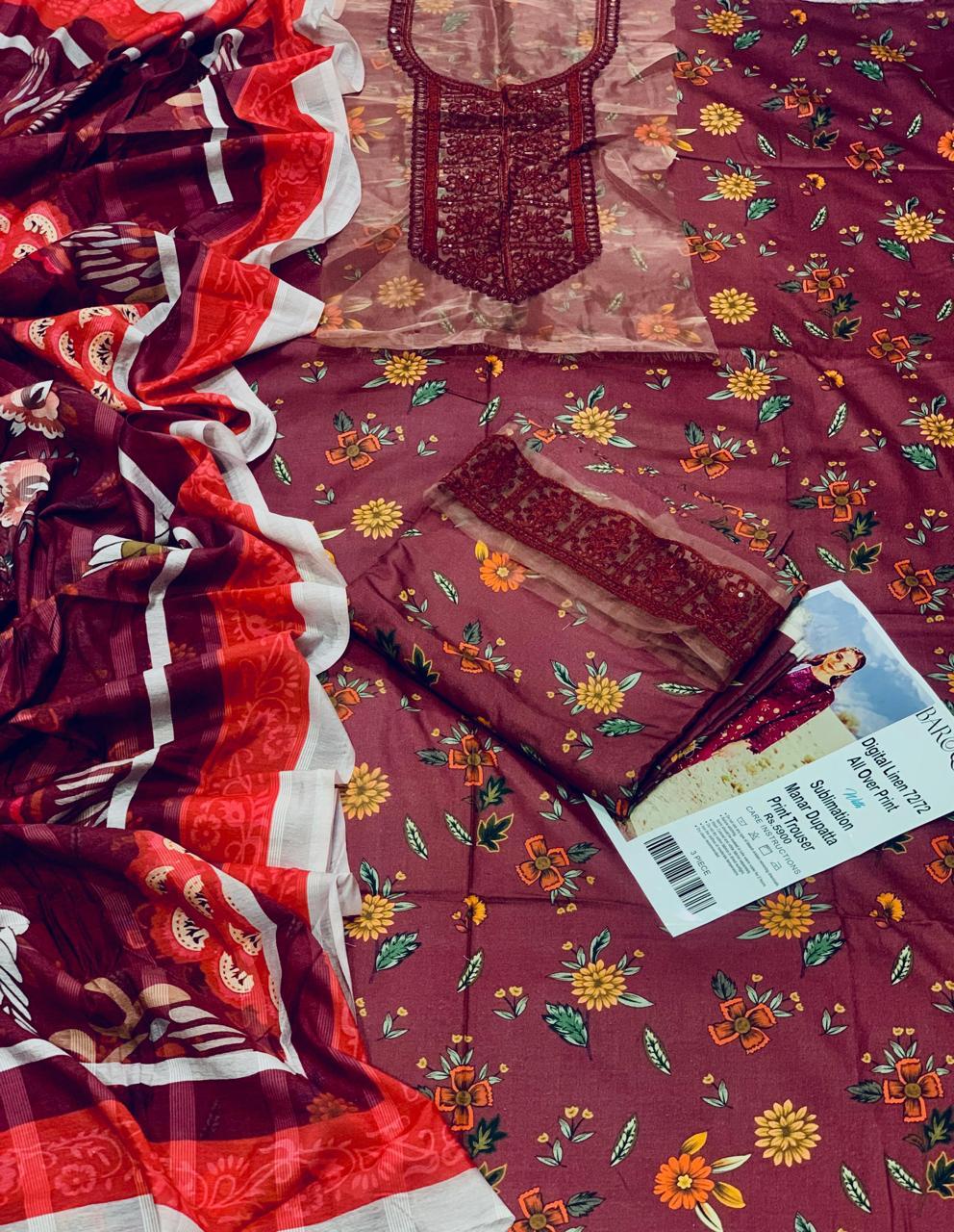 Digital Printed | Linen | Allover Printed | 3 Piece | Unstitched | Baroque | Patch Suit